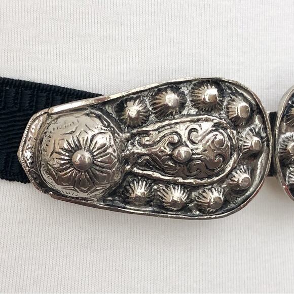 Vintage Accessocraft NYC Stretch Belt Antiqued Silver Tone Detail Formal Black - Picture 3 of 13